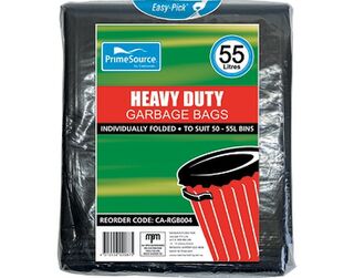 PrimeSource' 55L Heavy Duty Garbage Bags, Individually Folded - Castaway