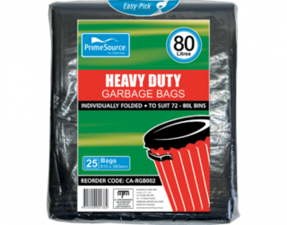 PrimeSource' 80L Heavy Duty Garbage Bags, Individually Folded - Castaway