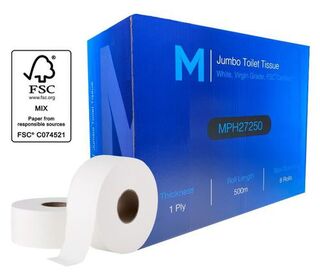 Jumbo Toilet Tissue - White, 1 Ply, 500m - Matthews
