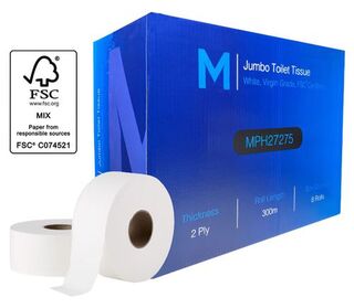 Jumbo Toilet Tissue - White, 2 Ply, 300m - Matthews