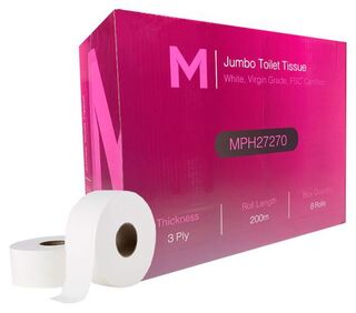 Jumbo Toilet Tissue - White, 3 Ply, 200m - Matthews