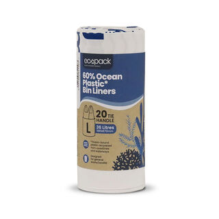 36L Large Ocean Plastic Bin Liners (White) Carton 400 - Ecobags