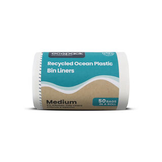 27L Medium Ocean/Recycled Plastic Bin Liners (White) Roll 50 - Ecobags