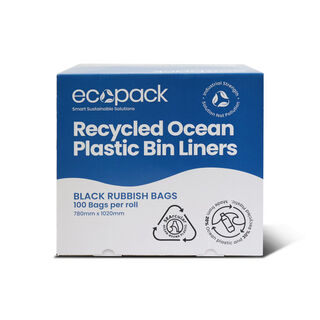 80L Ocean/Recycled Bin Liners in Dispenser Box (Black) Box 100 - Ecobags