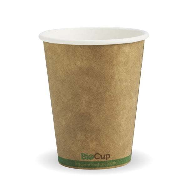 8oz Coffee Cups Kraft Green Stripe (80mm) Single Wall - BioPak