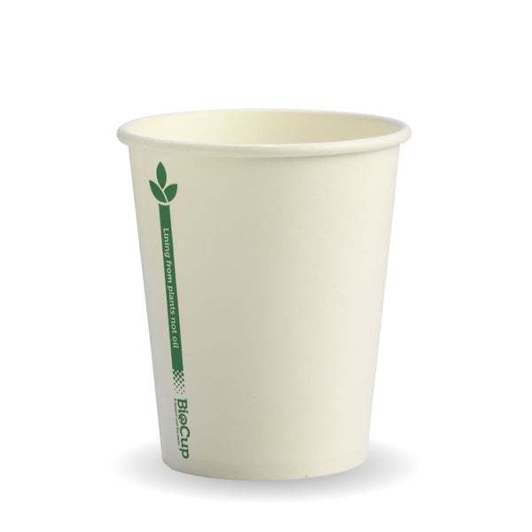 8oz Coffee Cups White Green Line (80mm) Single Wall - BioPak