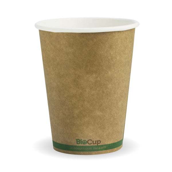 12oz Coffee Cups Kraft Green Stripe (90mm) Single Wall - BioPak