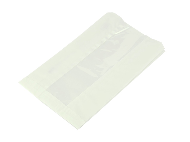 White glassine NatureFlex window hot bag 15x5x25cm - Vegware