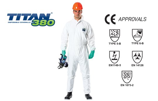 TITAN' '380' BWF Fabric, BioHazard Type 5&6 Coverall SMALL- Esko