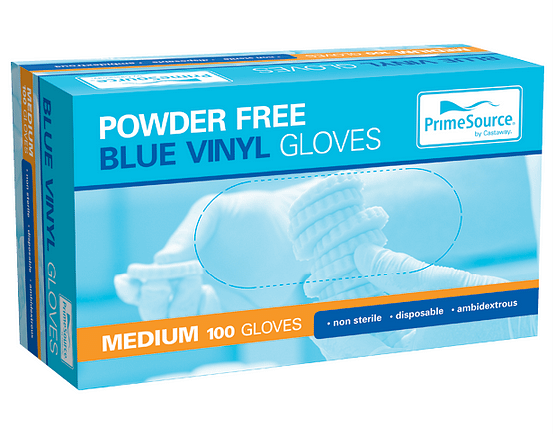 Vinyl Gloves MEDIUM, Powder-Free, Blue - Primesource