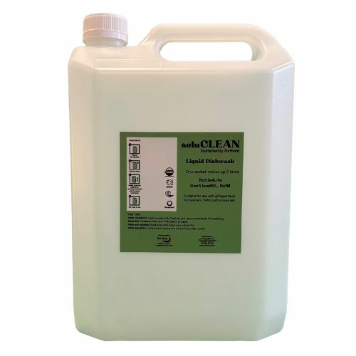 5Litre empty container with label for soluCLEAN dishwash detergent