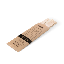 Cutlery Pk 16cm Ctd Wood  Fork Knife Napkin Natural   -   - Detpak