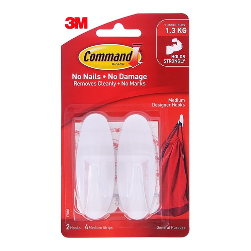 Command Hook 17081 Designer Medium White, Pack of 2