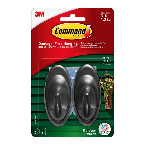 Command Outdoor Terrace Hooks 17086S-AWES Medium Slate, Pack of 2