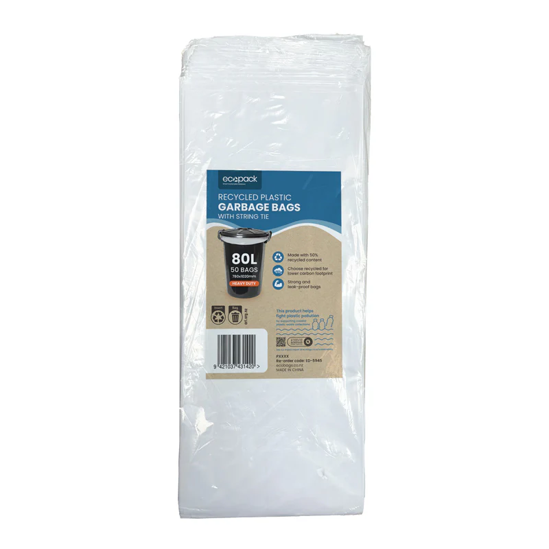 80L Recycled Garbage Bin Liners HD (White) 70x1020mm - Ecopack