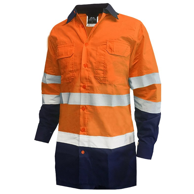 150Gsm Cotton Ripstop Shirt, Ls, Orange Blue, Dn-Size 6Xl
