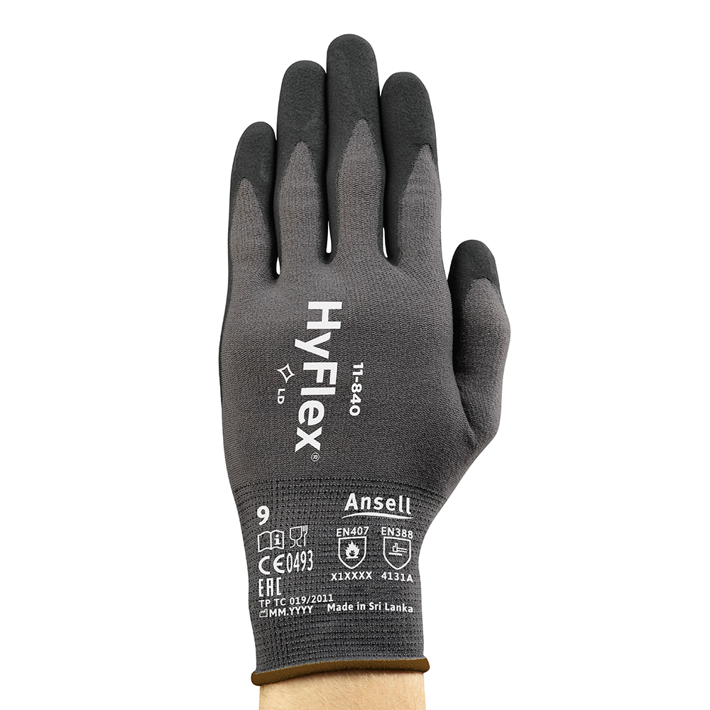 Ansell HyFlex 11-840 Foam Nitrile-Coated General Purpose Gloves – Improved Durability, Grip, and Abrasion Protection - S