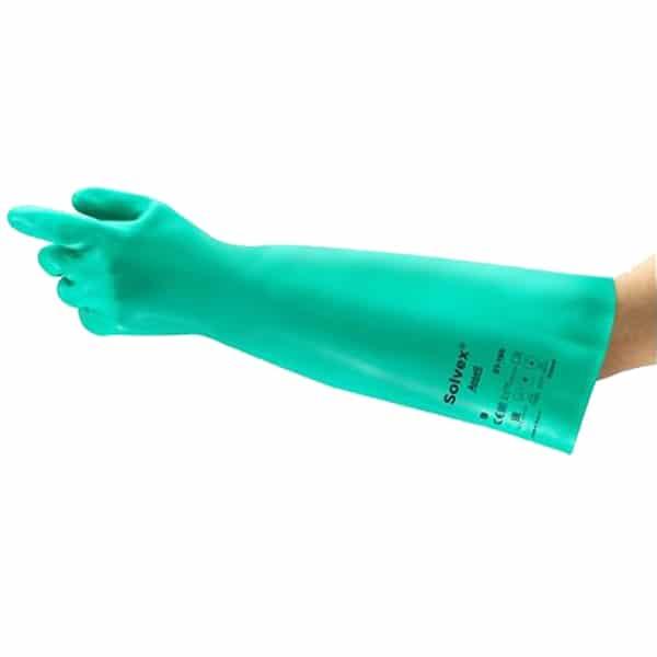Ansell AlphaTec 37-185 Nitrile Chemical Gauntlet Gloves – High Comfort and Strength - L