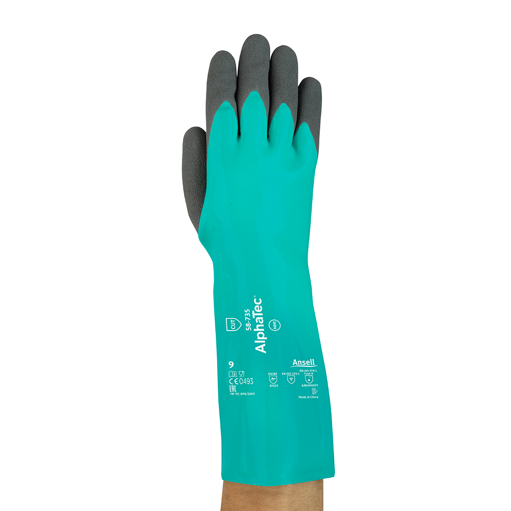 Ansell AlphaTec 58-735 Nitrile-Coated Chemical and Cut Protection Gloves – With High-Visibility Liner - 2XL