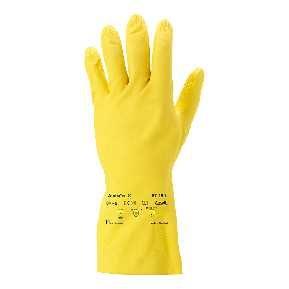 Ansell AlphaTec 87-190 Latex Chemical Gloves – Extra Thin for Excellent Sensitivity - XL