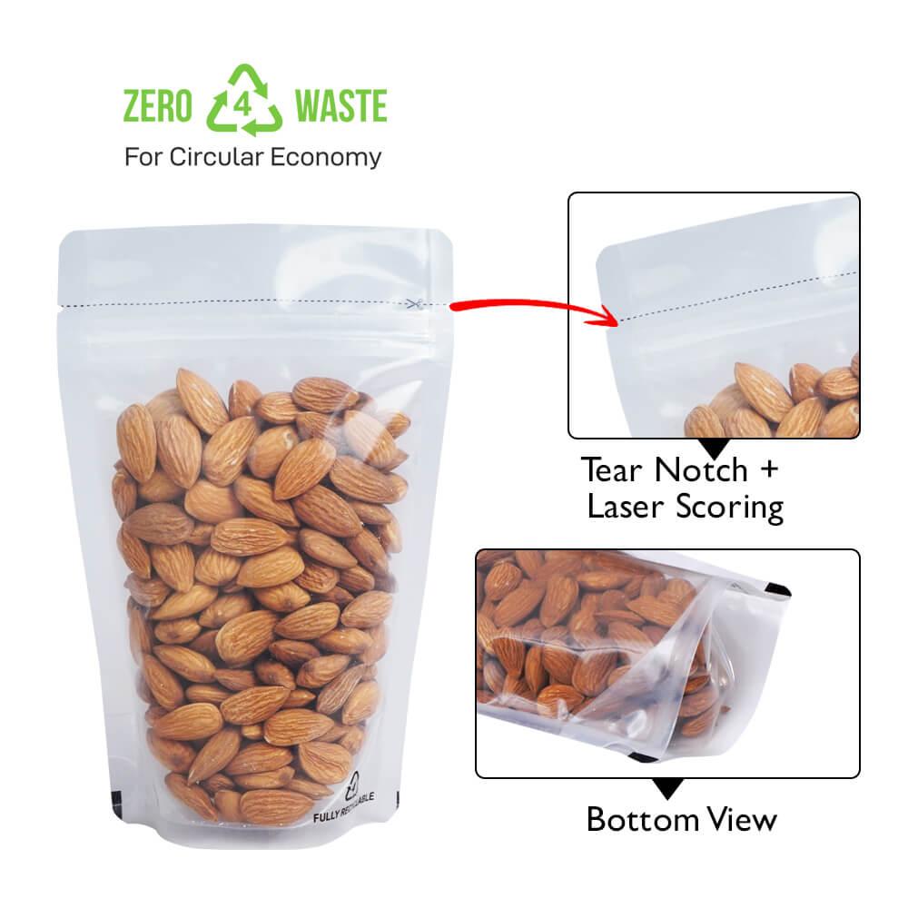 Stand up Pouch 150g Recyclable Clear w Zip no Valve 130w x 210h x (40 + 40)g
