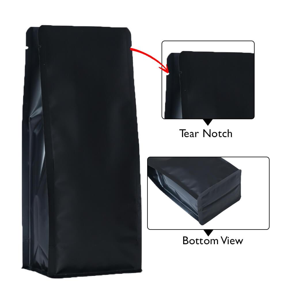 Flat Bottom Pouch - No Zipper 1kg Matt Black No Valve 140w x 350h x (47.5 + 47.5)g
