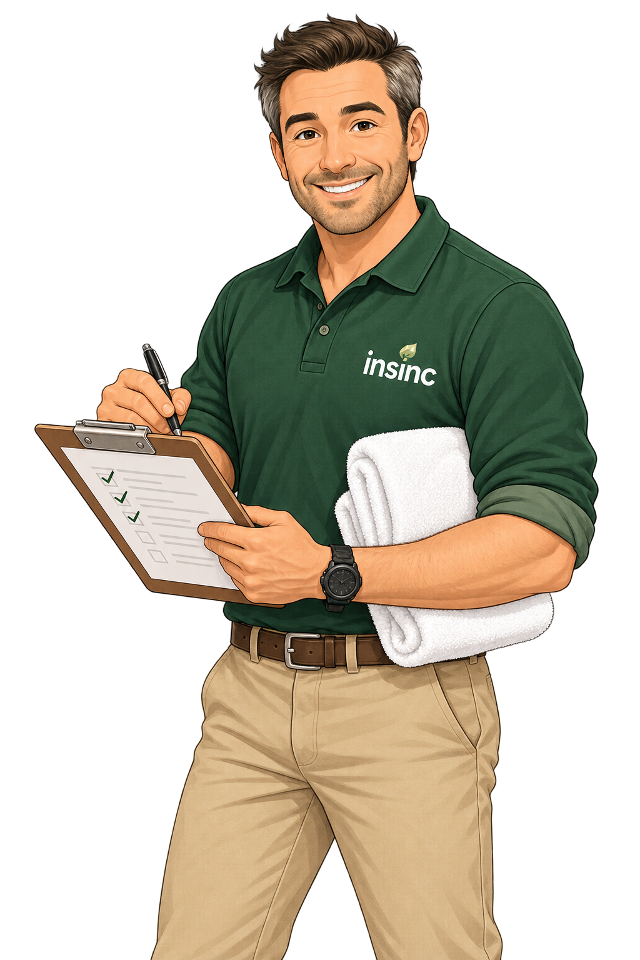Male Alex holding a clipboard for a laundry process check