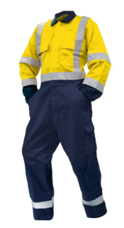 Overall Ls, 300Gsm Cotton, Yellow/Navy Dn -Size 16