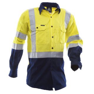 170 Gsm Cotton Shirt, Long Sleeve, Yellow/Blue, Dn-Size 8Xl